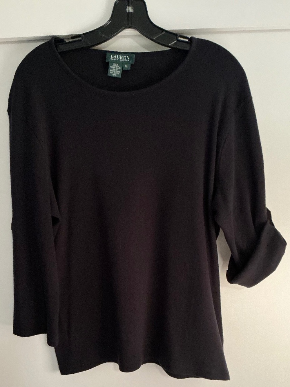 Lauren Ralph Lauren Navy Roll Tab Sleeve Top XL Cotton Knit